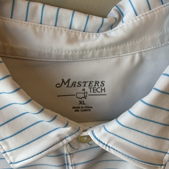 Masters Tech White Blue Striped Men's Polo Shirt - Picture 2 of 5